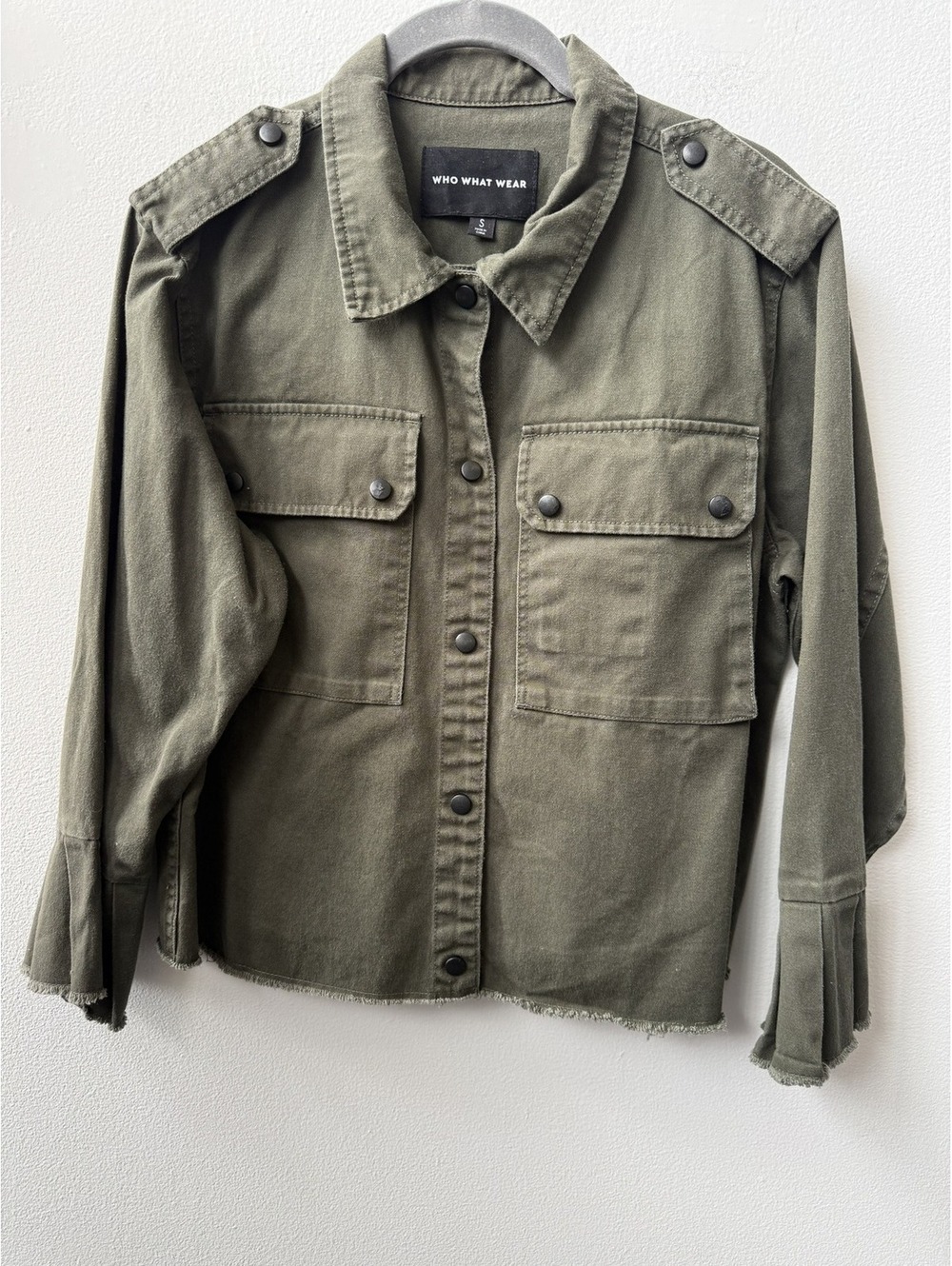 Who What Wear Olive Utility Jacket 100% Cotton Raw Hem Gorpcore Small